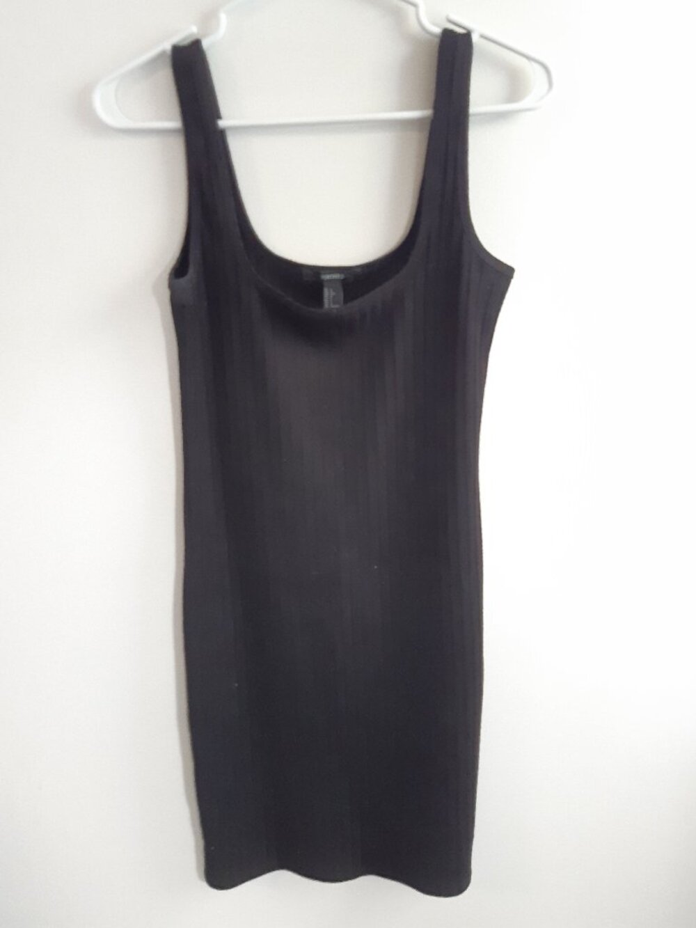 Forever 21 Black Ribbed Fitted Scoop Neck Mini Dress Size Large